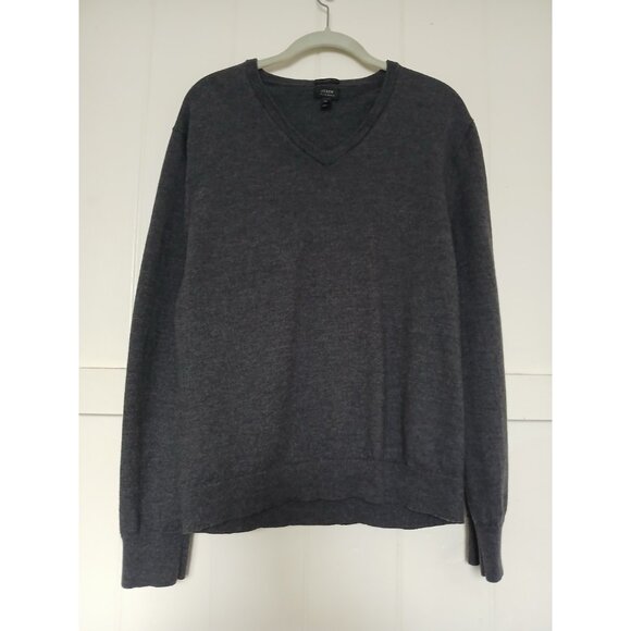 J Crew Italian Merino Tollegno 1900 V Neck Sweater Mens XL Gray Wool Pullover - Picture 1 of 10